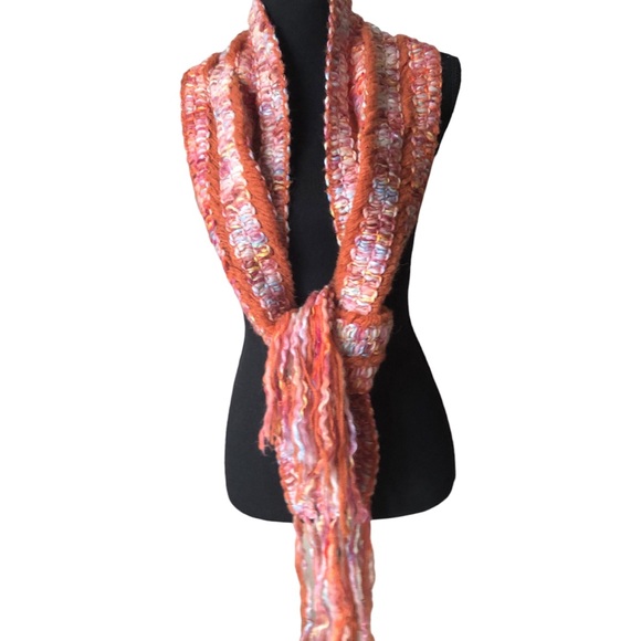 Aurora Paci Italia Woven Wool-Blend Fringe Scarf Made In Italy - Picture 4 of 13